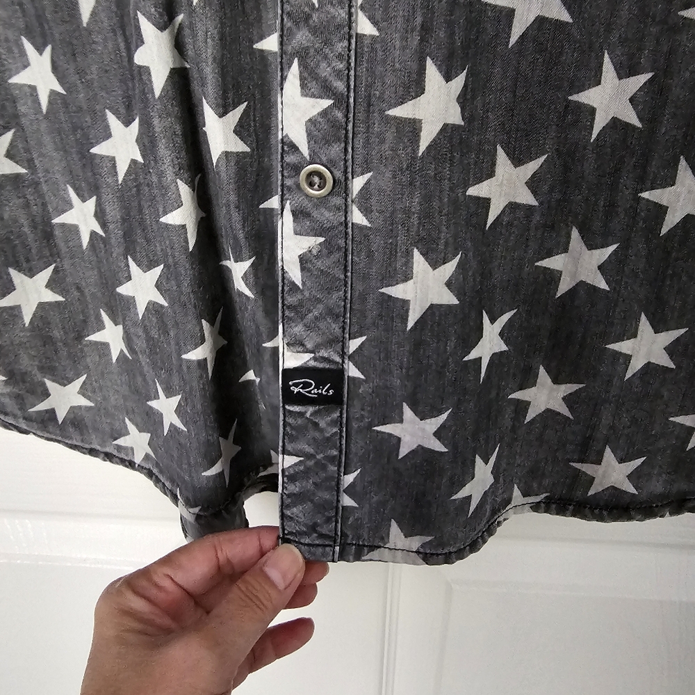 Rails Gray Star Button Down Shirt - image 5
